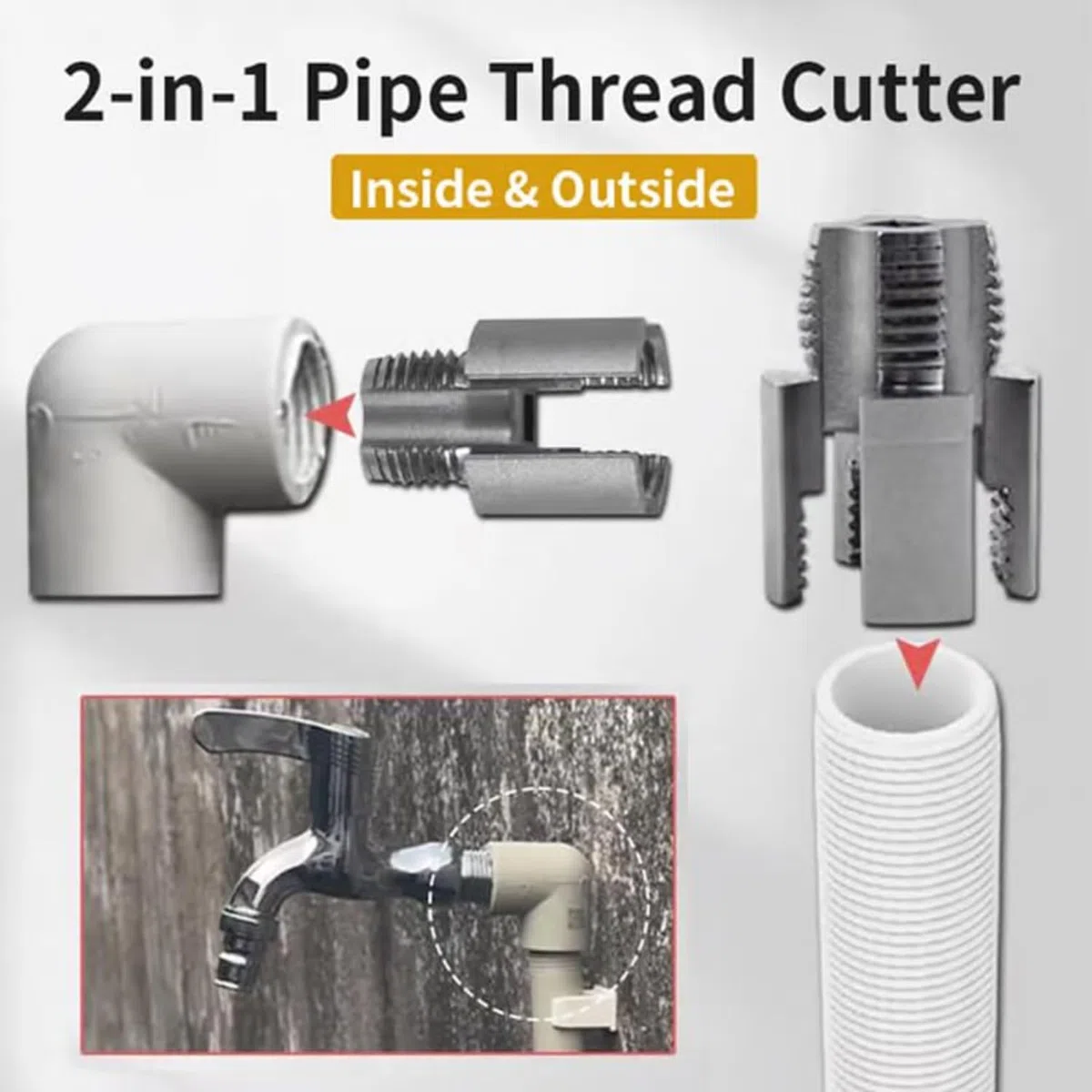 Integrated Internal & External Pipe Threading Tool,1/2'' and 3/4'' Pipe Thread Cutting Tool,Adatto per La Filettatura Del Kit Filettatore per Tubi in Pvc Compatibile Con Trapano Elettrico (1/2")