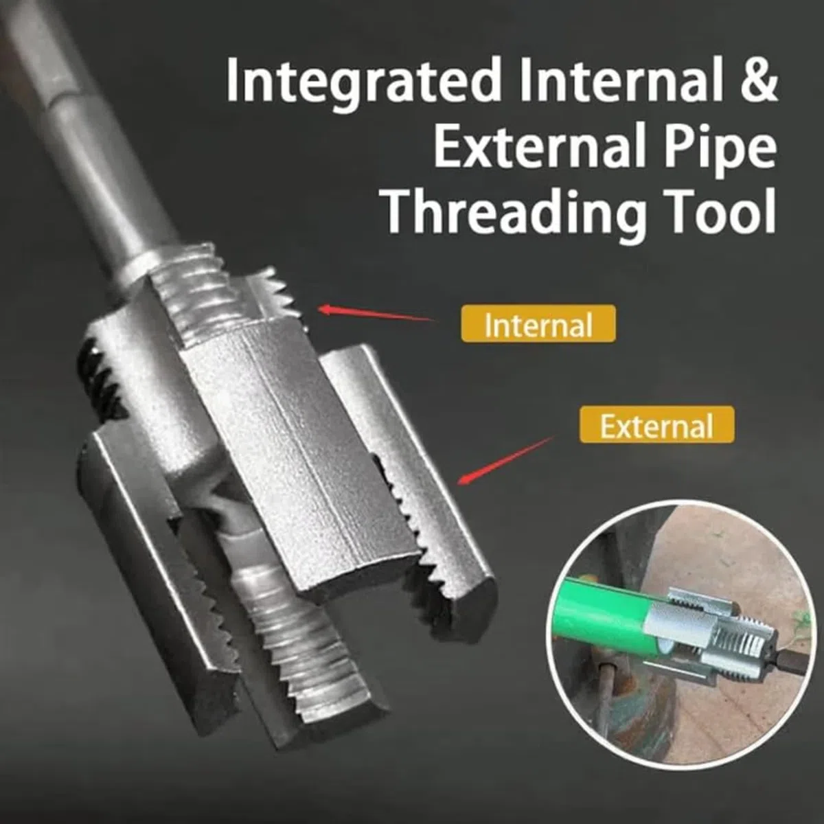 Integrated Internal & External Pipe Threading Tool,1/2'' and 3/4'' Pipe Thread Cutting Tool,Adatto per La Filettatura Del Kit Filettatore per Tubi in Pvc Compatibile Con Trapano Elettrico (1/2")