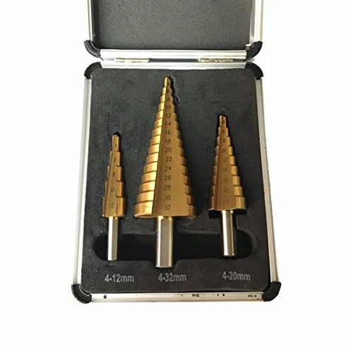 EsportsMJJ 3Pcs Titanio Rivestito HSS Step Cono Trapano Cutter Hole Bit 4-12/20/32 mm