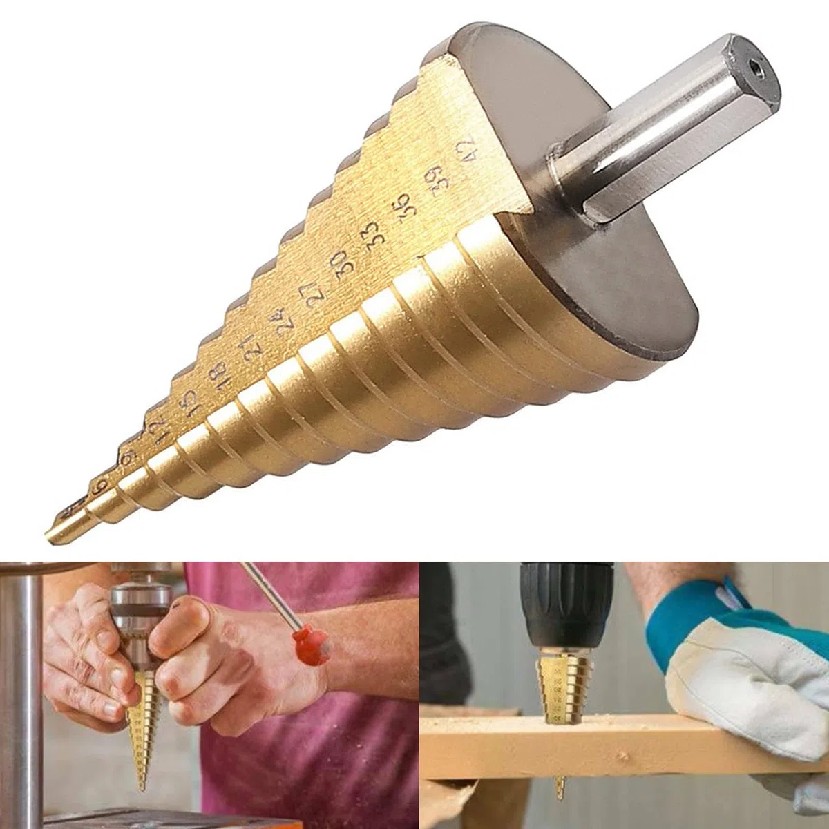 Trapano HSS a livelli, da 4 a 42 mm, per metallo morbido, legno, plastica Punta per trapano conico, punta a cono, fresa multistadio.