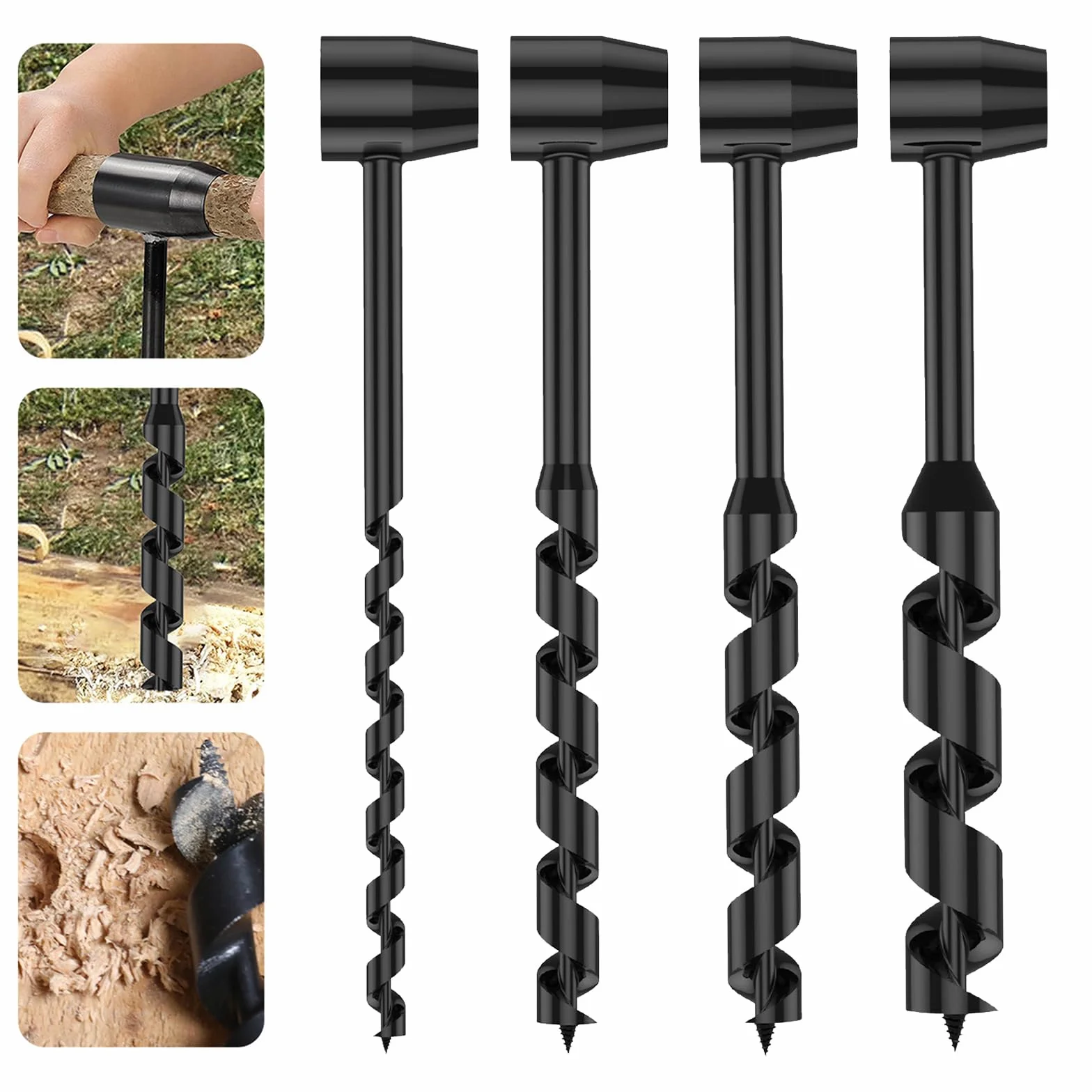 Trapano A Mano, Chiave Manuale Bushcraft 10-25 mm Trapano Elicoidale Manuale Per Attività All'Aperto Fai da Te Campeggio Artigianale Nella Giungla (Confezione da 4)