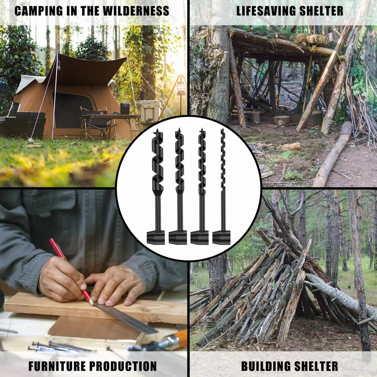 Trapano A Mano, Chiave Manuale Bushcraft 10-25 mm Trapano Elicoidale Manuale Per Attività All'Aperto Fai da Te Campeggio Artigianale Nella Giungla (Confezione da 4)