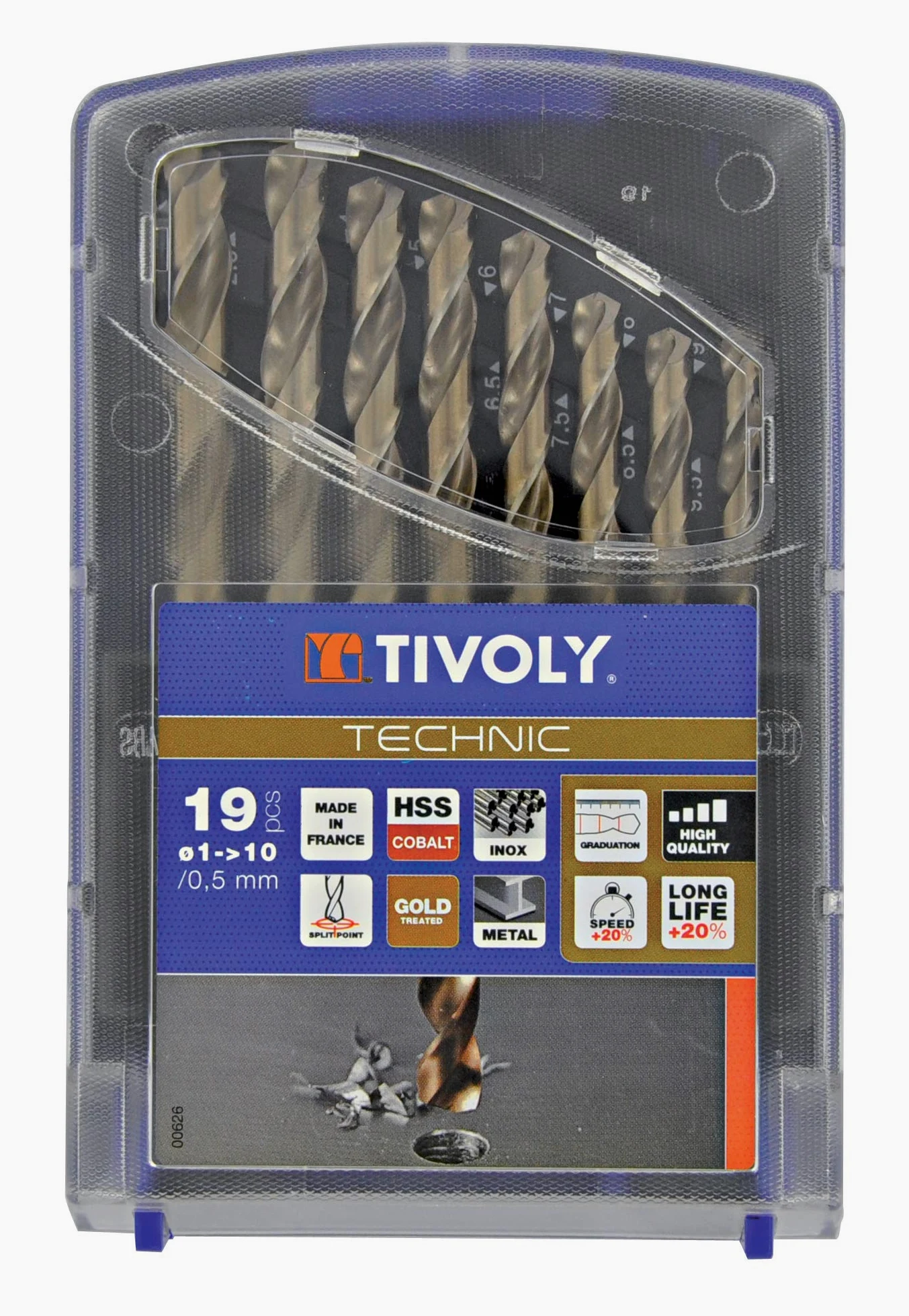 TIVOLY - Cofanetto punte per trapano graduate in metallo ad alte prestazioni - Speciale foratura in acciaio inox e acciaio resistente - 19 punte HSS cobalto Ø1 a 10 mm
