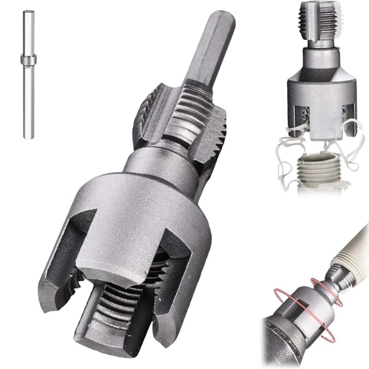 Integrated Internal & External Pipe Threading Tool,1/2'' and 3/4'' Pipe Thread Cutting Tool,Adatto per La Filettatura Del Kit Filettatore per Tubi in Pvc Compatibile Con Trapano Elettrico (1/2")