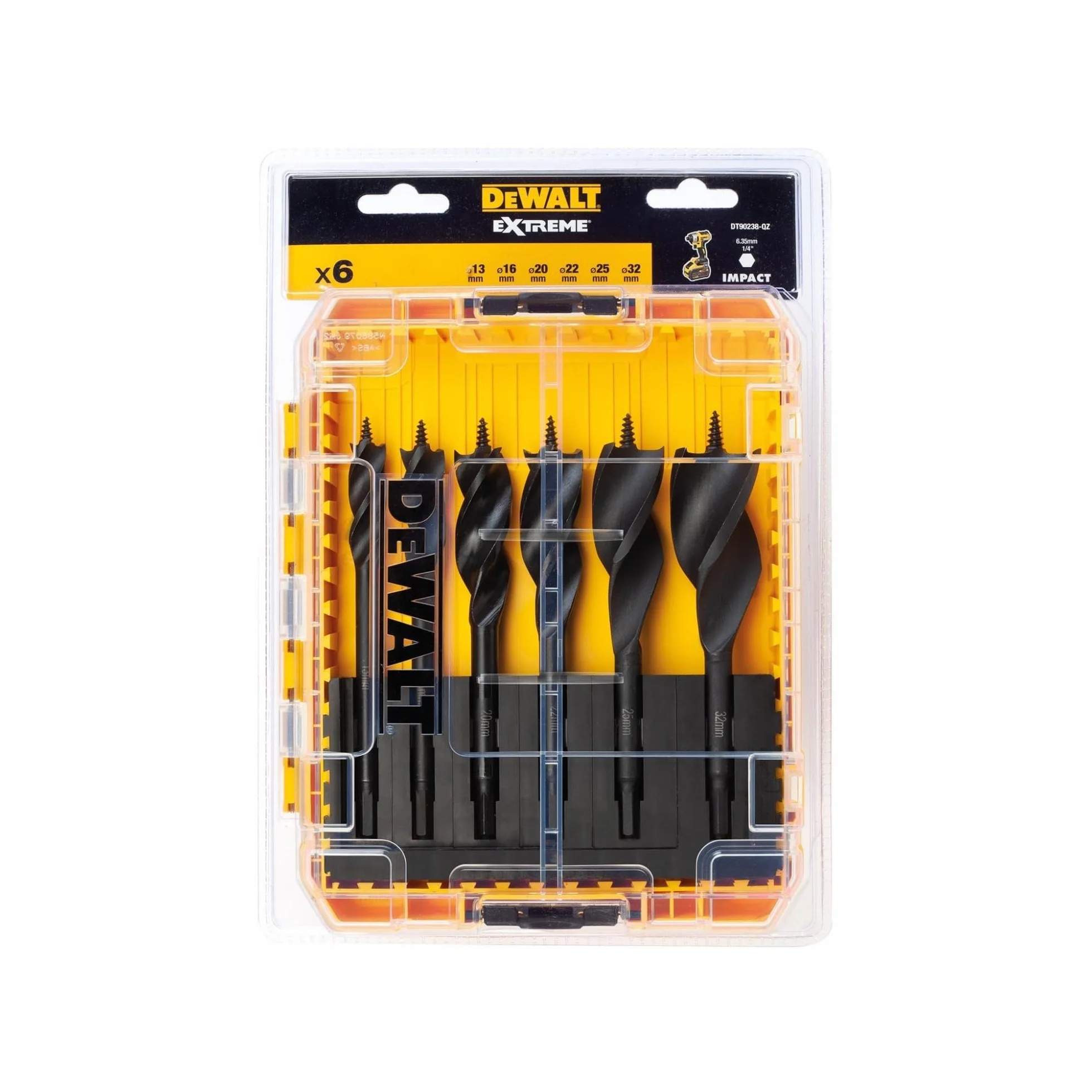 DEWALT DT90238-QZ - Juego de brocas de triple flauta ext 152mm (13mm, 16mm 20mm, 22mm, 25mm, 32mm)