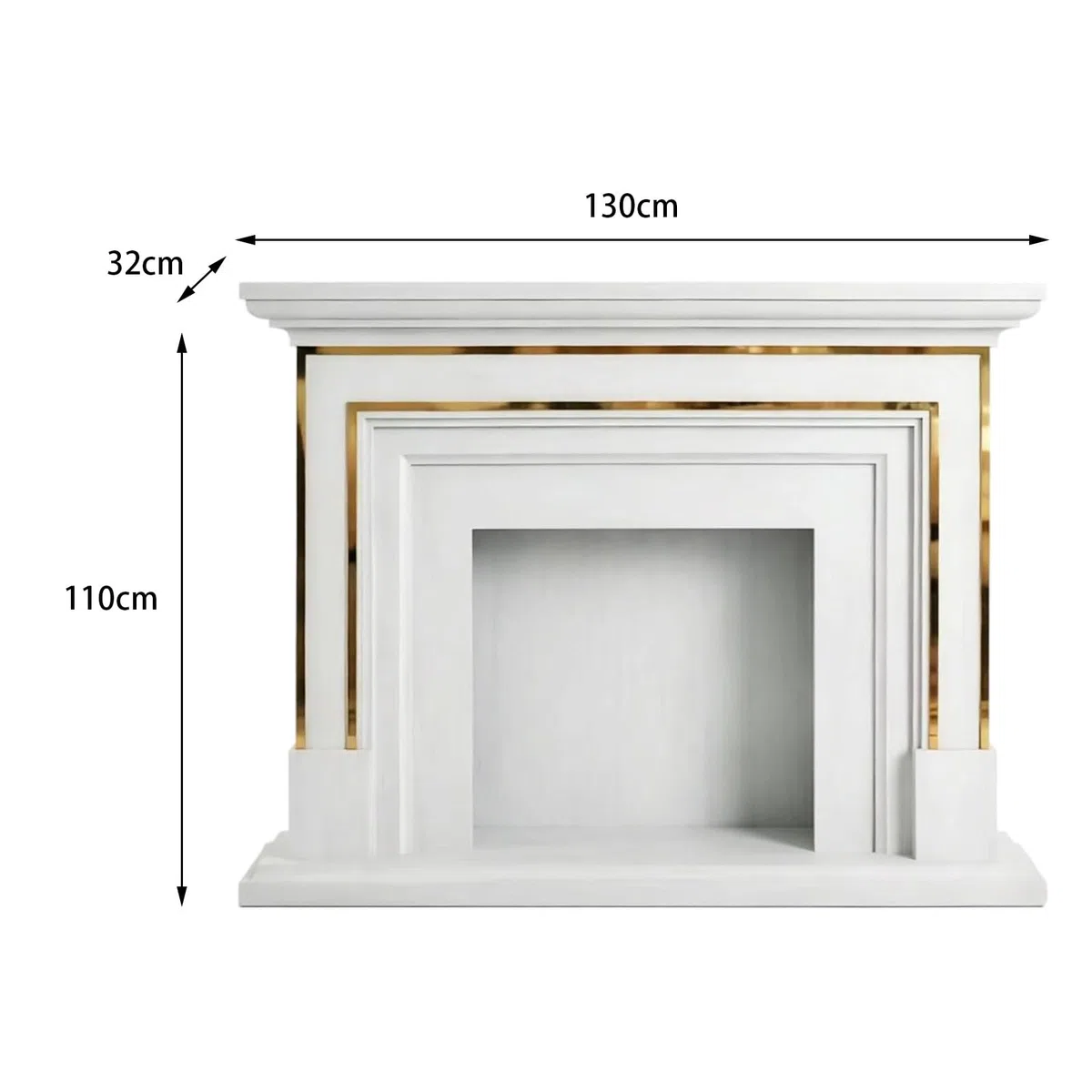 Rack per caminetto Mensola for camino con inserto in acciaio inossidabile dorato, moderna a livelli moderno(Bianco)