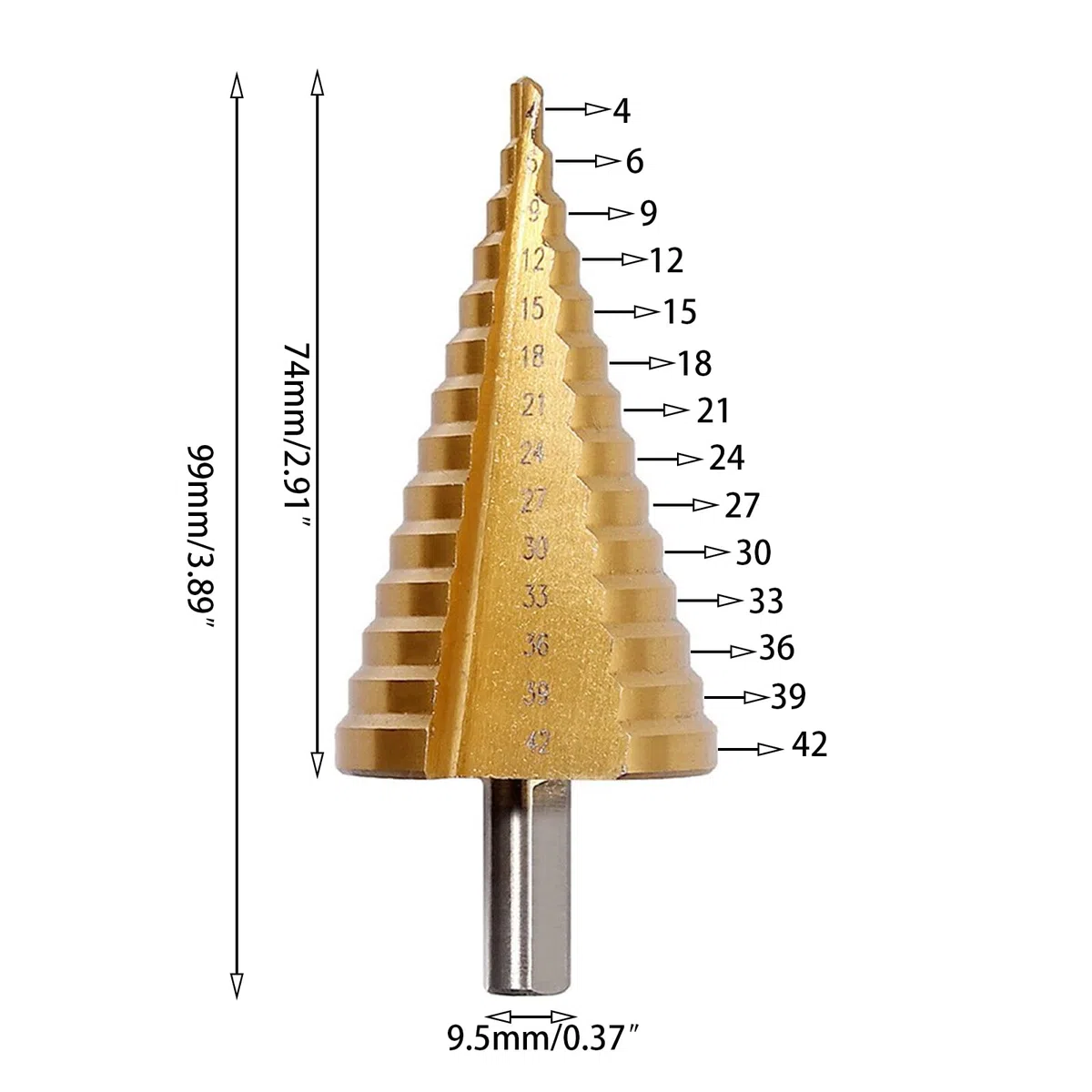 Trapano HSS a livelli, da 4 a 42 mm, per metallo morbido, legno, plastica Punta per trapano conico, punta a cono, fresa multistadio.