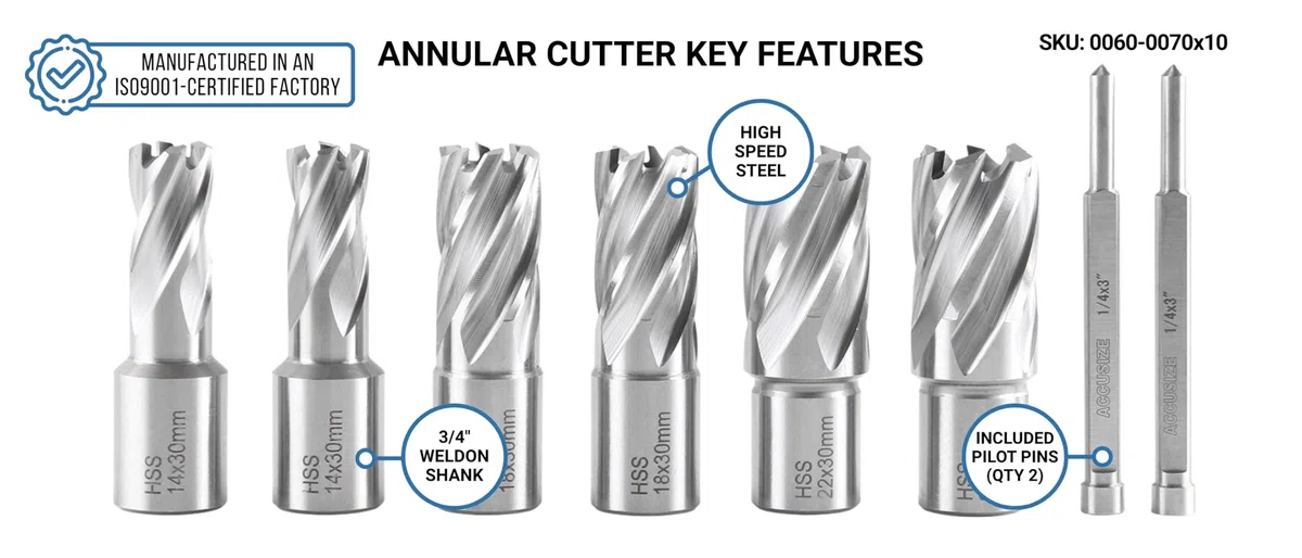 Accusize Utensili Industriali Slugger Cutter Set 14, 18, 22mm Diametro di taglio; 30mm Profondità di taglio, 0519-0030