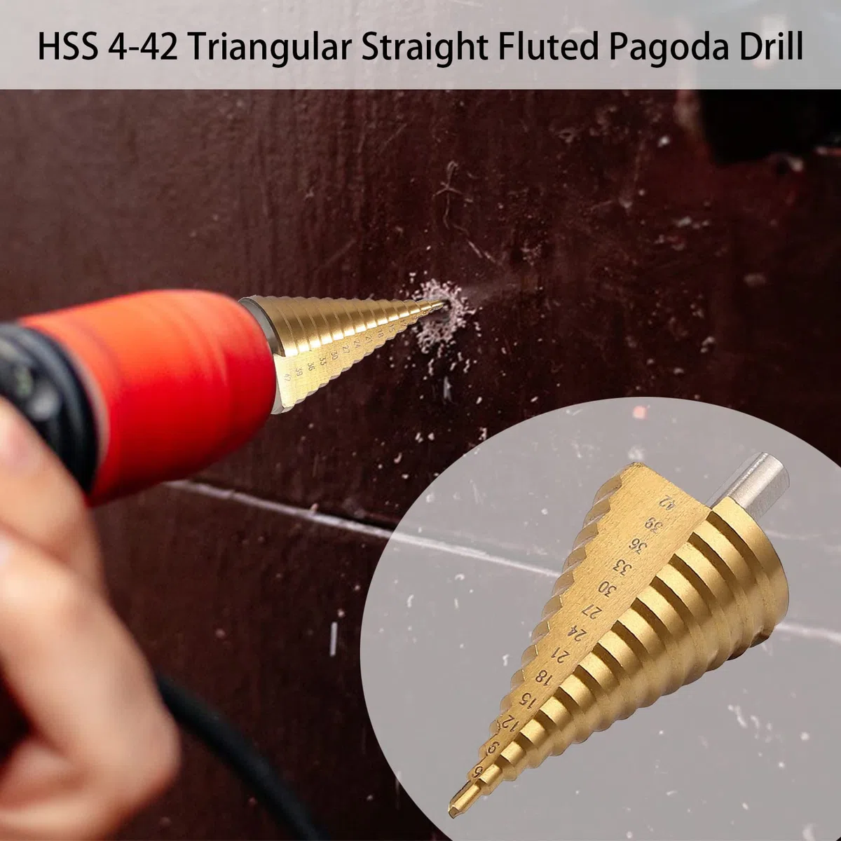 Trapano HSS a livelli, da 4 a 42 mm, per metallo morbido, legno, plastica Punta per trapano conico, punta a cono, fresa multistadio.