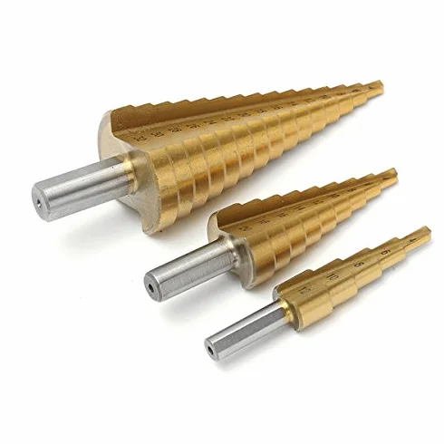 EsportsMJJ 3Pcs Titanio Rivestito HSS Step Cono Trapano Cutter Hole Bit 4-12/20/32 mm