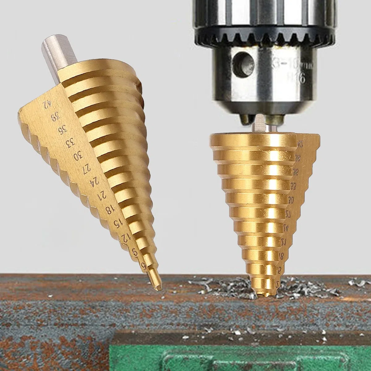 Trapano HSS a livelli, da 4 a 42 mm, per metallo morbido, legno, plastica Punta per trapano conico, punta a cono, fresa multistadio.