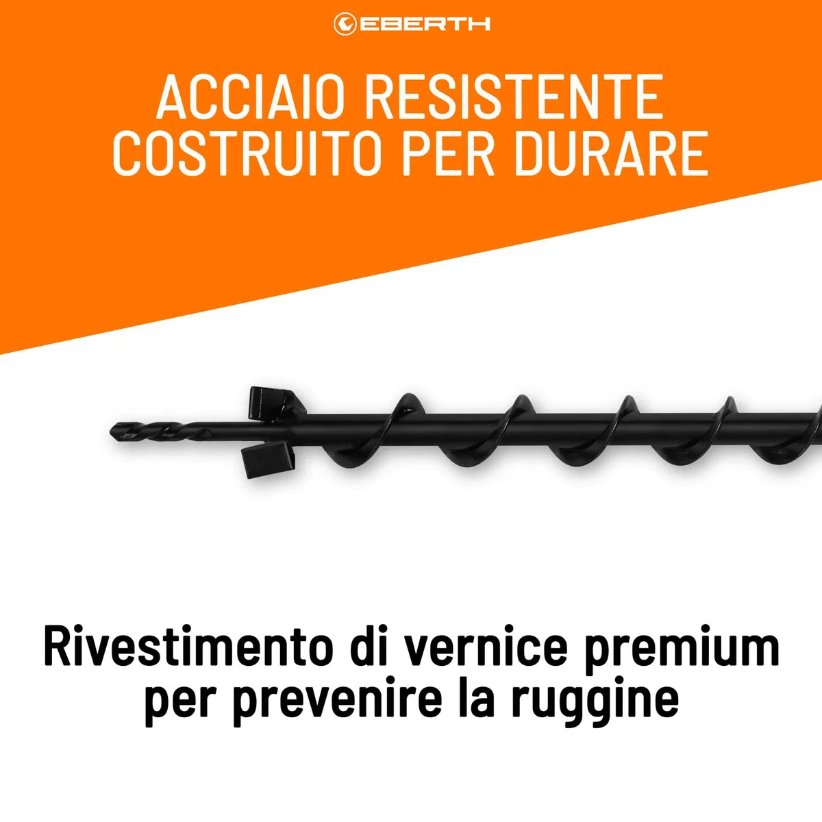 EBERTH Trapano da Giardino in Acciaio, Diametro 40mm, Lunghezza 800mm, Assorbimento 20mm, Trapano elicoidale da Giardino Laccato Nero, Vite con Tagliente 45°, Collegamento con bulloni di bloccaggio