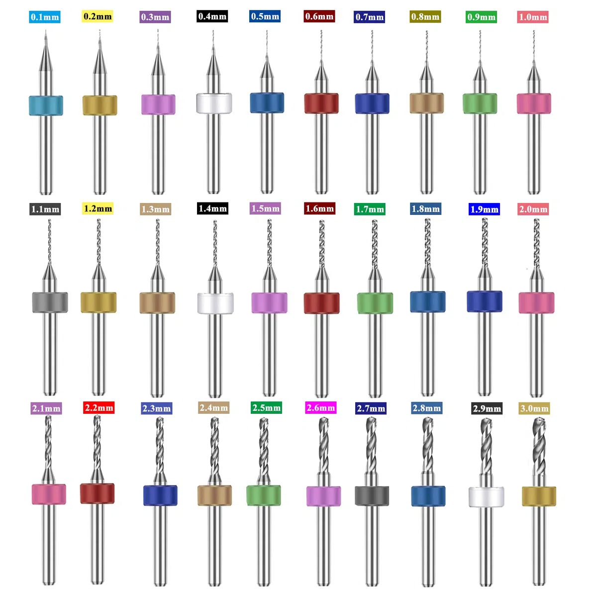 Set di 30 micro punte da trapano per Dremel, flauto a spirale da 0,1 mm-3 mm, in acciaio al carburo di tungsteno, mini punte da trapano per circuiti stampati, rettifica di pietra, incisione