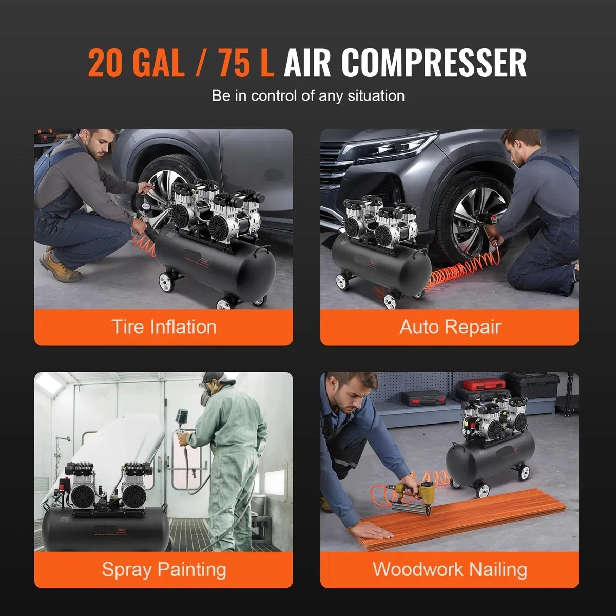Compressore d'Aria Compressore d'Aria Pompa Portatile silenziosa for compressore Senza Olio da 2650 W for Il gonfiaggio dei Pneumatici for riparazioni Automatiche(8Л)